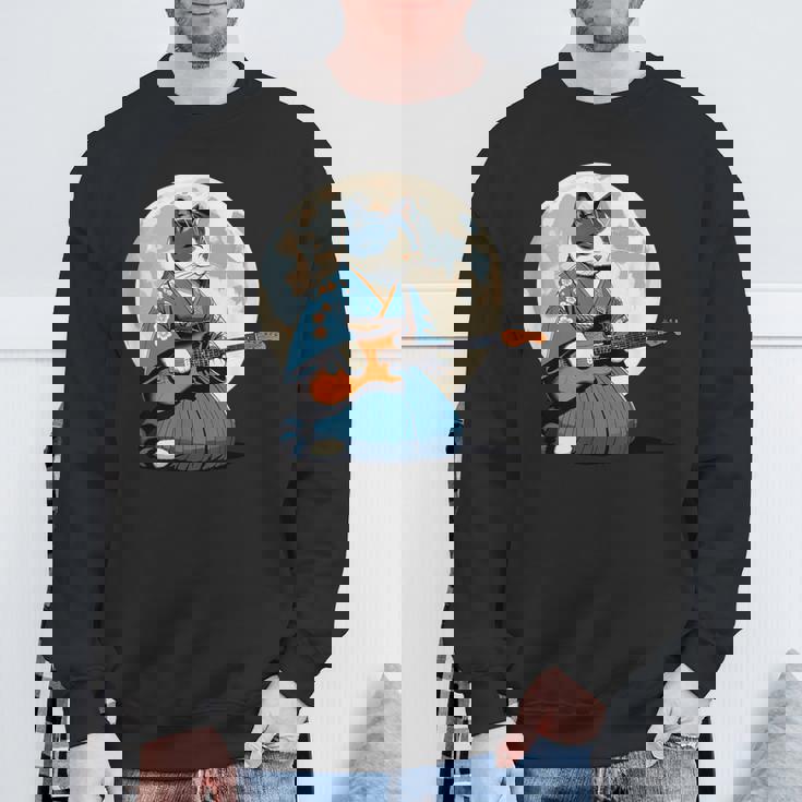 エレキギターを弾く日本猫 着物&猫ギター スウェットシャツ 高齢者への贈り物