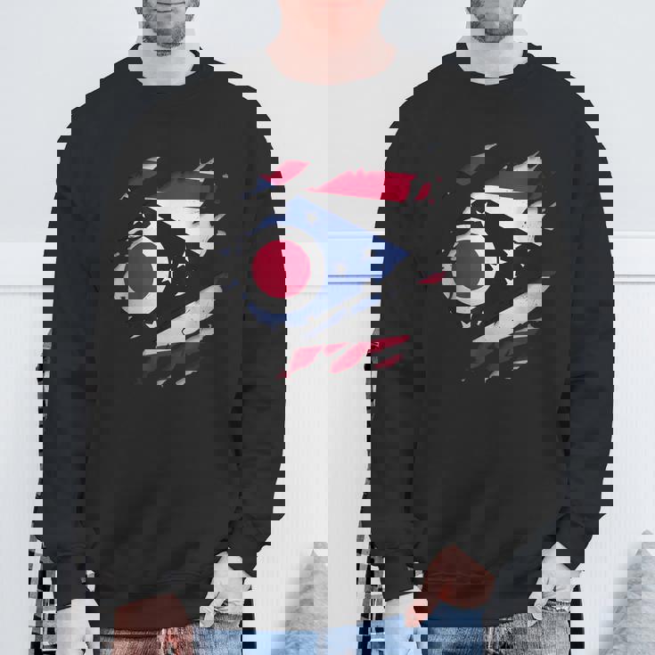 オハイオ州オハイオ州立大学 破れ加工 オハイオ州旗 スウェットシャツ 高齢者への贈り物