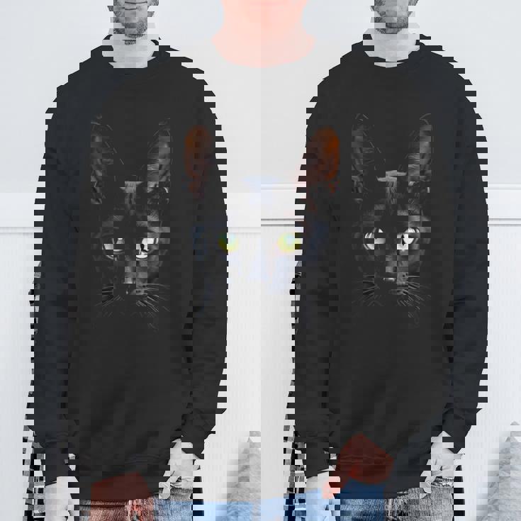 オリエンタル ショートヘア 猫 リアルなフェイスアート ブラック スウェットシャツ 高齢者への贈り物