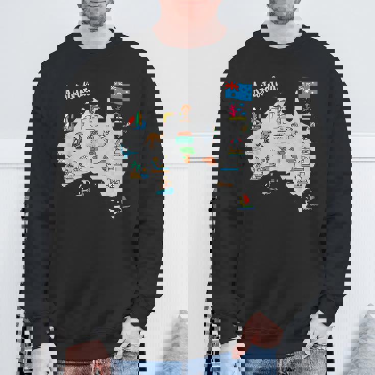 オーストラリアの地図。風景、動物、文化、シンボルのアイコン スウェットシャツ 高齢者への贈り物