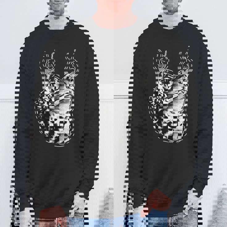 カエル ウシガエル ヒキガエル 炎 ブラックワーク スウェットシャツ 高齢者への贈り物