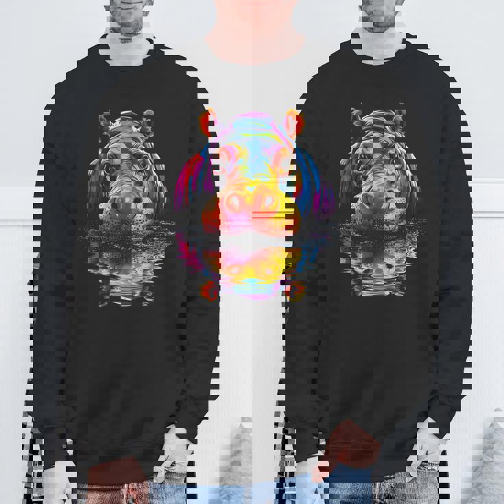 カバ カラフル アート 動物 かわいい グラフィック モチーフ カバ スウェットシャツ 高齢者への贈り物