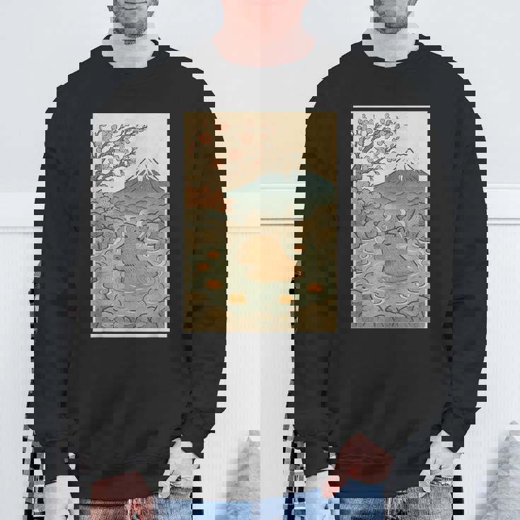 カピバラ 桜と温泉のカワイイアート スウェットシャツ 高齢者への贈り物