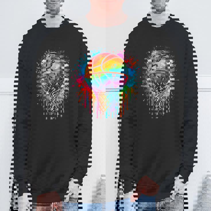 カラフル バスケットボール 絞り染め カラー スプラッシュ フープ ネット スラム ダンク スウェットシャツ 高齢者への贈り物