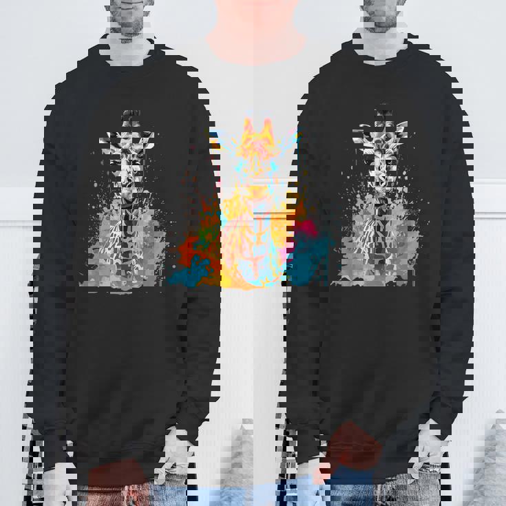 カラフルなキリン 動物 恋人 スプラッシュアート スウェットシャツ 高齢者への贈り物