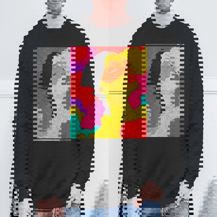 カラフルなドリームスケープ – シュールな顔と抽象的な波 スウェットシャツ 高齢者への贈り物