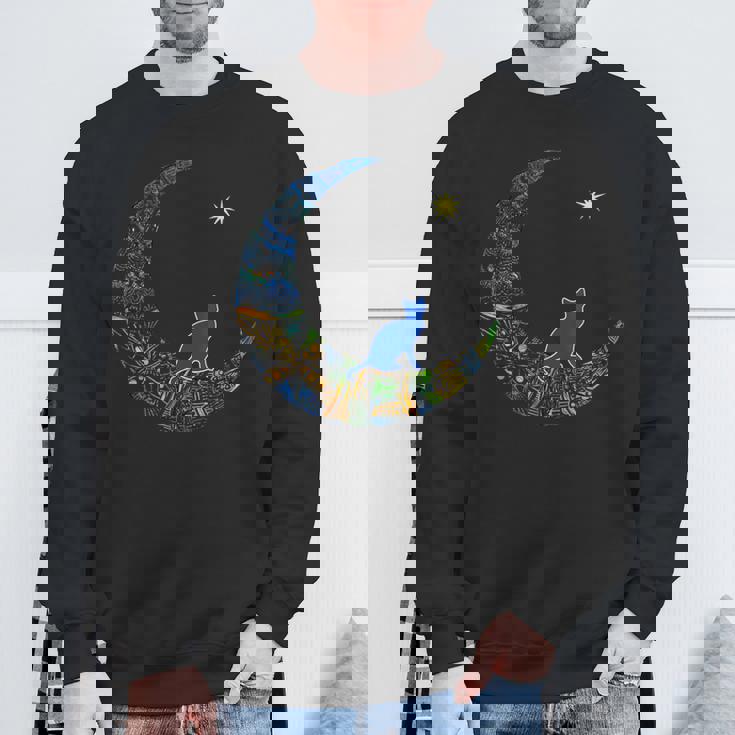 カラフルな曼荼羅三日月と猫と星 スウェットシャツ 高齢者への贈り物