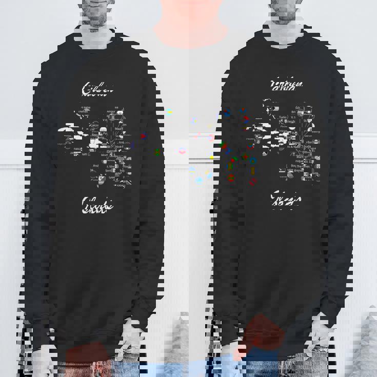 カリブ海諸島の旗と地図、カリブ海の休暇tシャツ スウェットシャツ 高齢者への贈り物