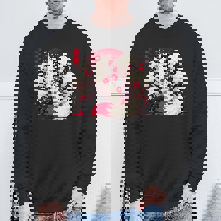 キツネ キツネ 赤いクモユリ 花 日本の九尾キツネ スウェットシャツ 高齢者への贈り物