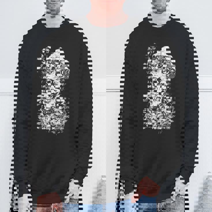 キノコや花があしらわれた骸骨の幻覚的なイラスト スウェットシャツ 高齢者への贈り物