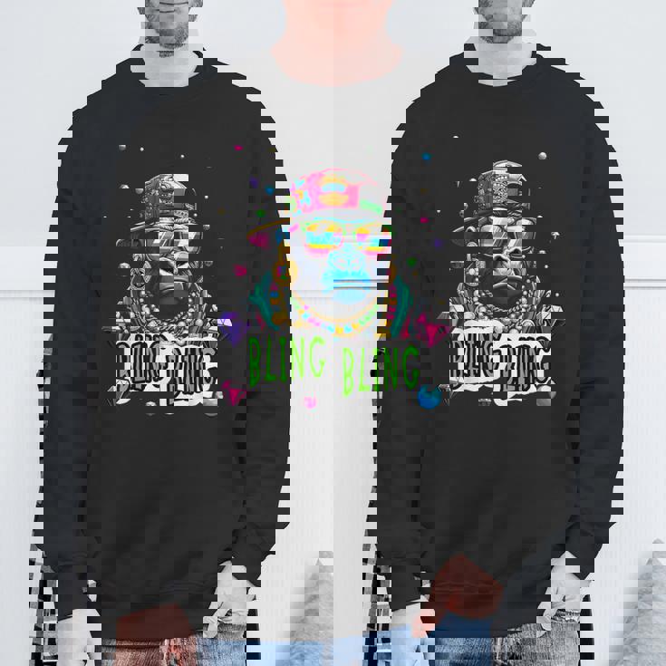 キラキラ光るクールなゴリラとジュエルヒップホップアートギャングスター スウェットシャツ 高齢者への贈り物