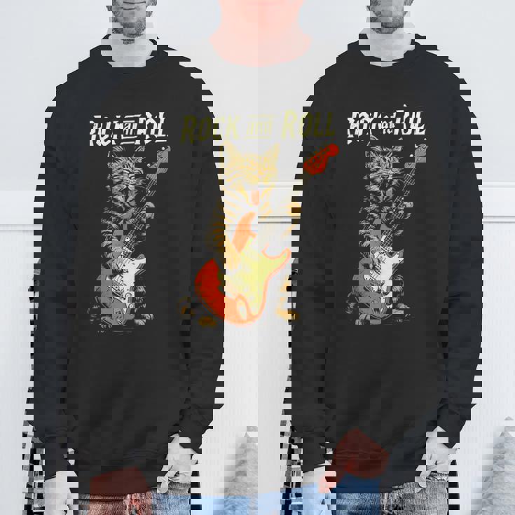 ギターを弾くロックな猫 音楽好き猫好き向けデザイン スウェットシャツ 高齢者への贈り物