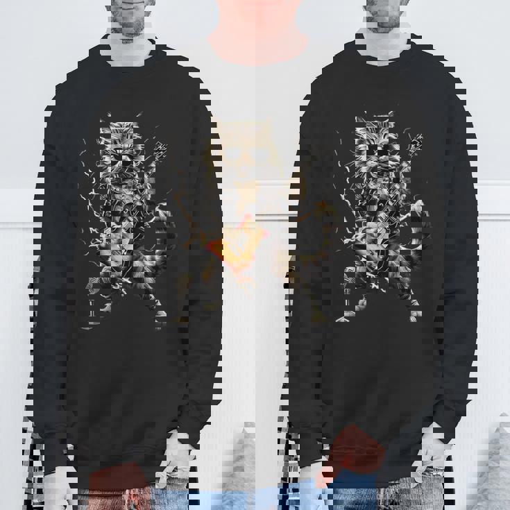 ギターを弾くロックキャット 面白いギター猫 スウェットシャツ 高齢者への贈り物