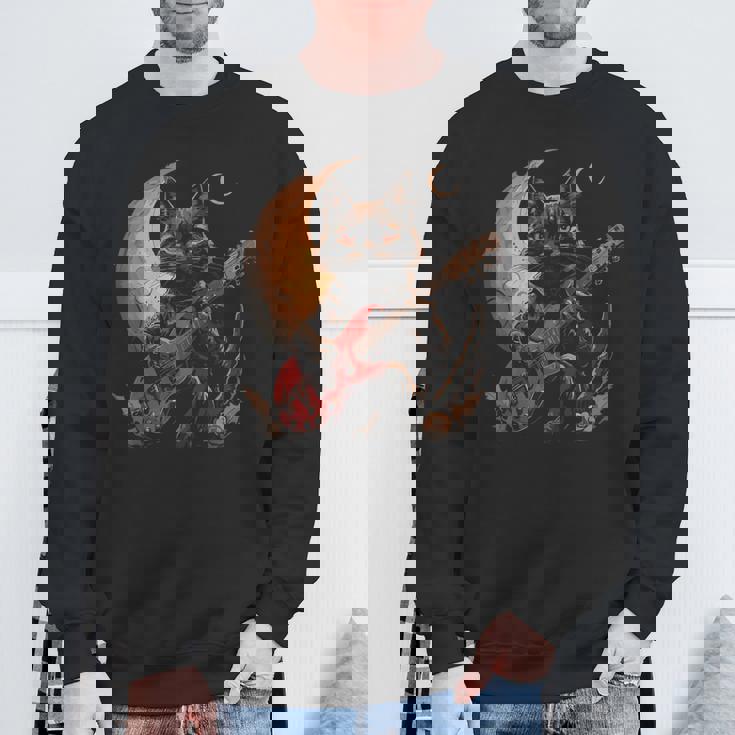 ギターを弾くロックキャット 面白いロックミュージックギター猫 スウェットシャツ 高齢者への贈り物