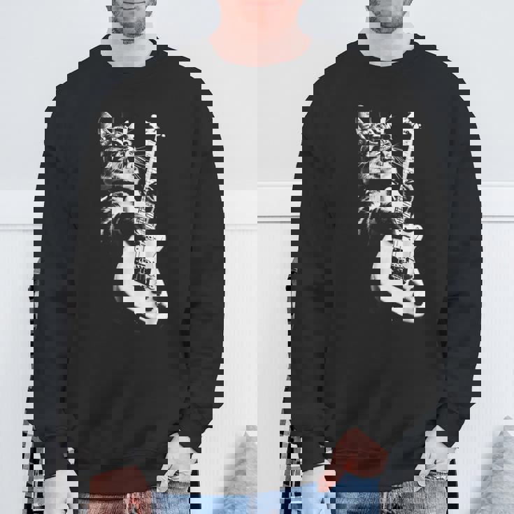 ギターを弾くロック猫 面白いギター猫 スウェットシャツ 高齢者への贈り物