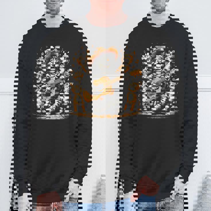 ギターを弾く猫 面白いロックミュージックギター猫 スウェットシャツ 高齢者への贈り物