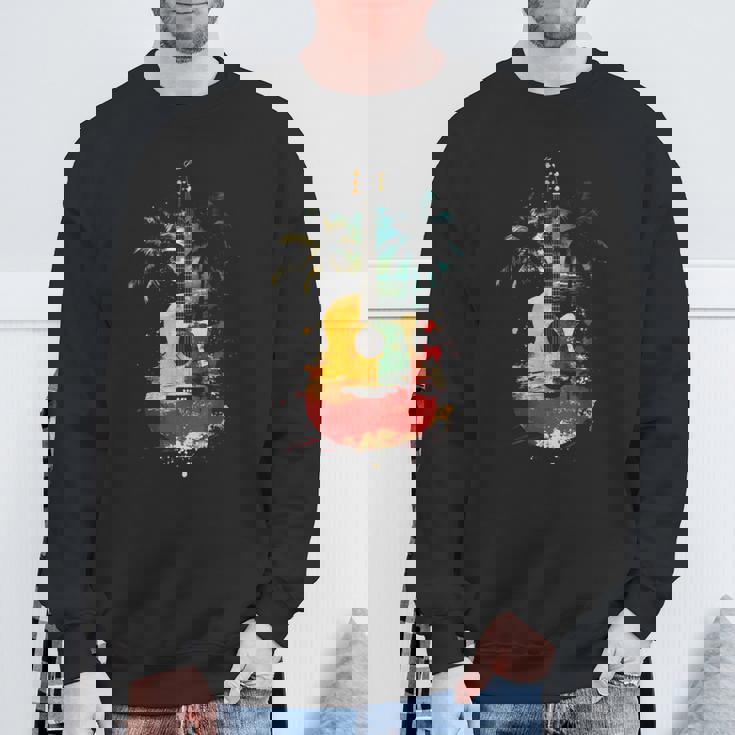 ギタープレーヤー ヤシの木 レゲエ 音楽 ギタリスト ミュージシャン 長袖tシャツ スウェットシャツ 高齢者への贈り物