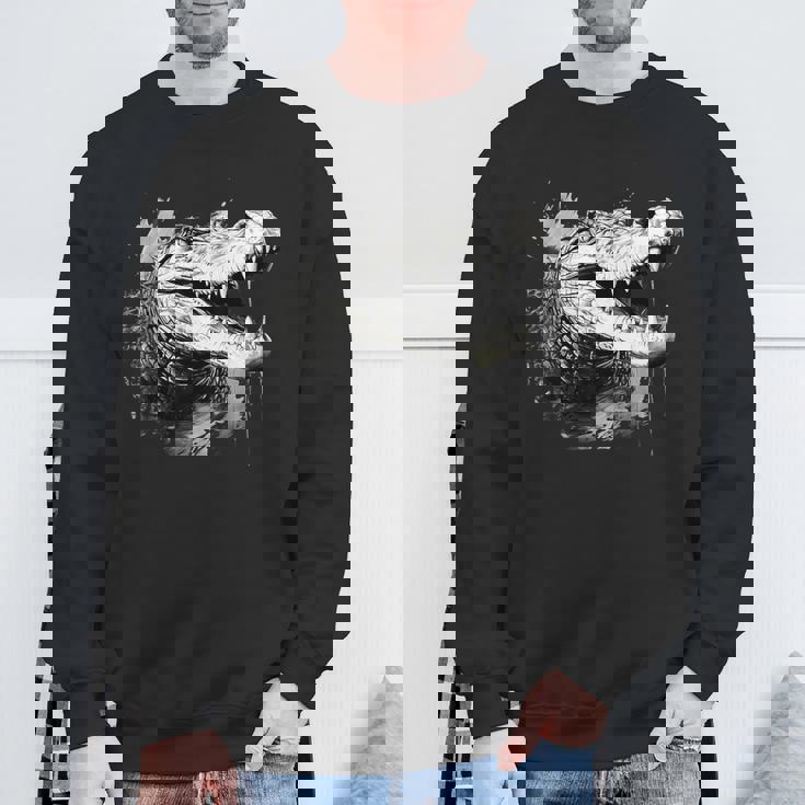 クロコダイル ワニの肖像画 爬虫類 カラフル アニマルプリント スウェットシャツ 高齢者への贈り物