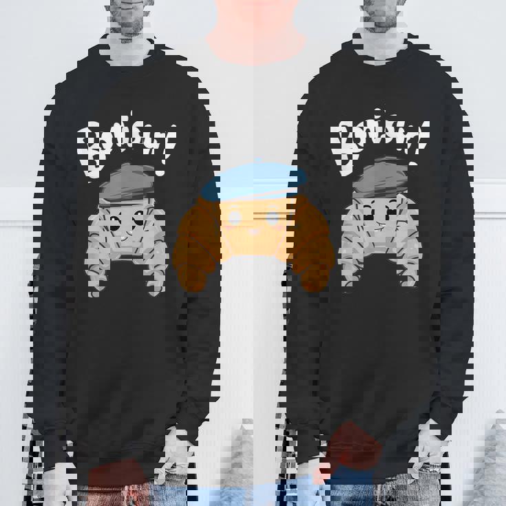 クロワッサン ボンジュール フレンチ 挨拶 フランス ベーキング 朝食 スウェットシャツ 高齢者への贈り物