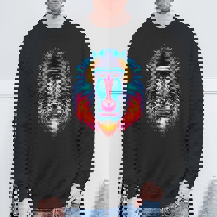 クール マンドリル 猿の精霊 動物 イラスト 絞り染め アート スウェットシャツ 高齢者への贈り物