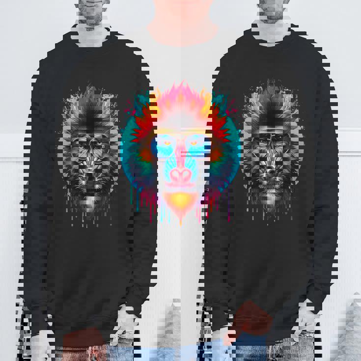 クールなタイダイサングラスマンドリルイラストアート スウェットシャツ 高齢者への贈り物