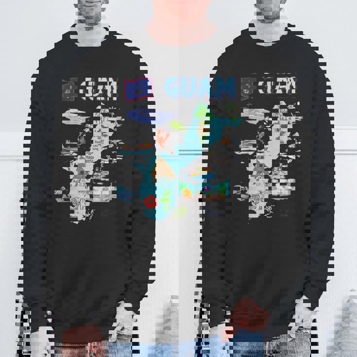 グアム、主要都市、旗、アメリカの観光名所地図 スウェットシャツ 高齢者への贈り物