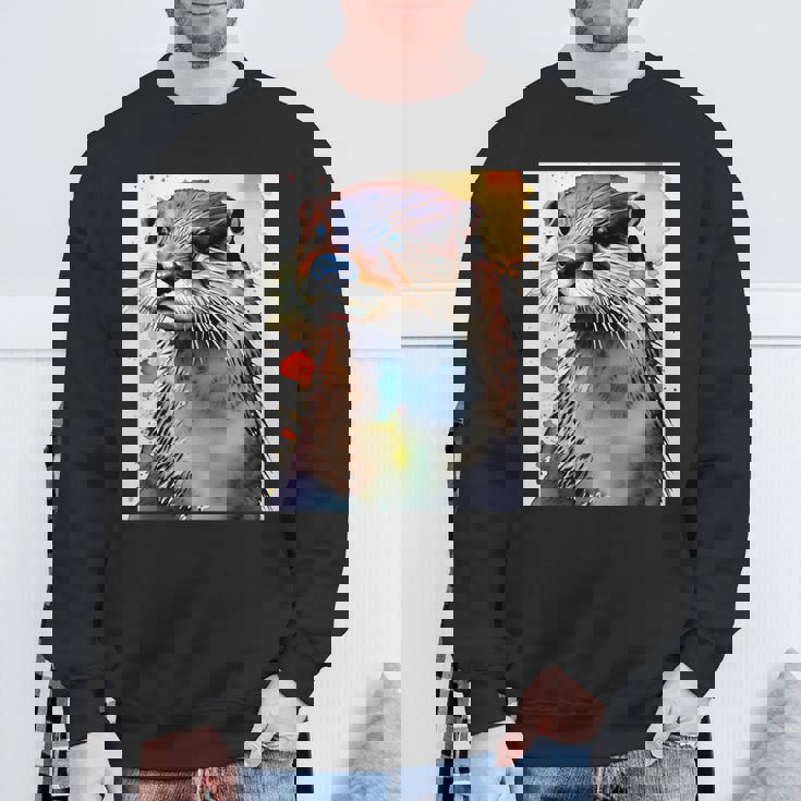 コツメカワウソ【どうぶつフレンズ】水彩画 動物 かわいい おしゃれ イラスト スウェットシャツ 高齢者への贈り物