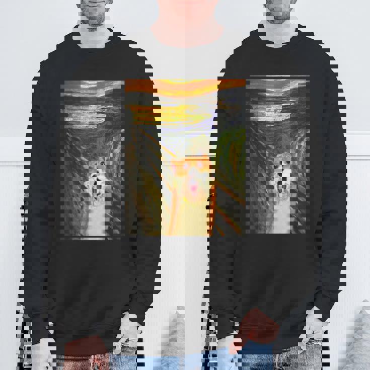 コーギー 面白いtシャツ 犬 ムンクの叫び かわいい メンズ 子供 おもしろ 服 グッズ ネタ わんこ スウェットシャツ 高齢者への贈り物