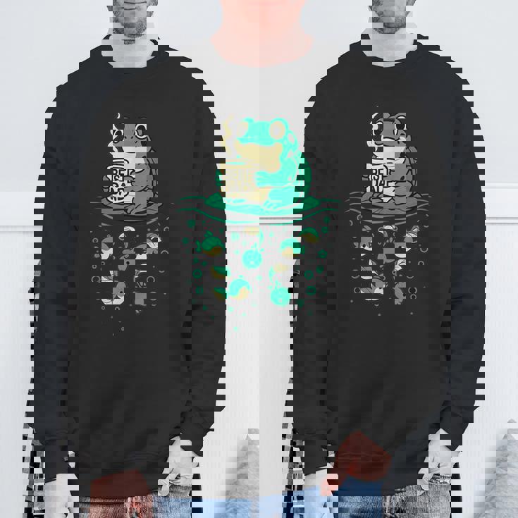 コーヒーとオタマジャクシのアートで面白い最高のお父さんカエル スウェットシャツ 高齢者への贈り物