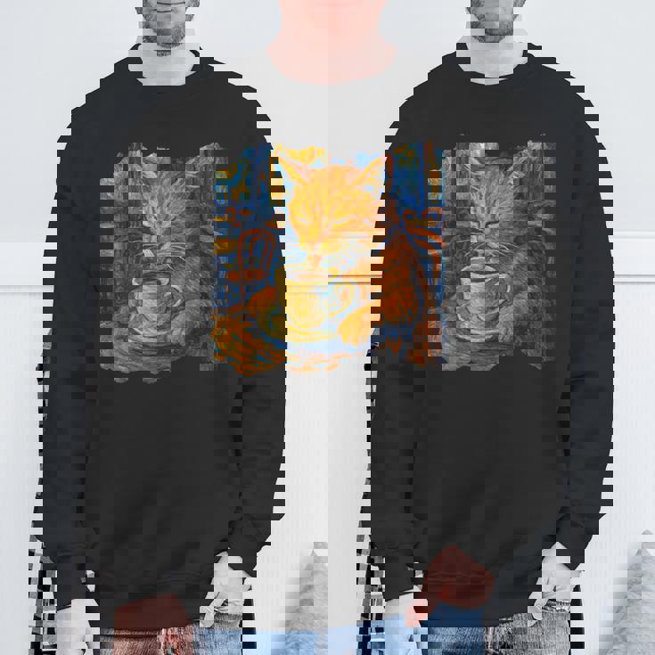 ゴッホ 猫 絵画 面白い 芸術的 猫 コーヒー愛好家 スウェットシャツ 高齢者への贈り物