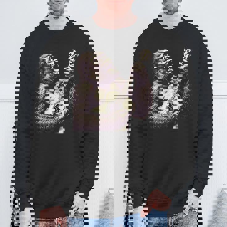 ゴリラ 演奏 ギター 面白い ロック 音楽 ギター ゴリラ スウェットシャツ 高齢者への贈り物