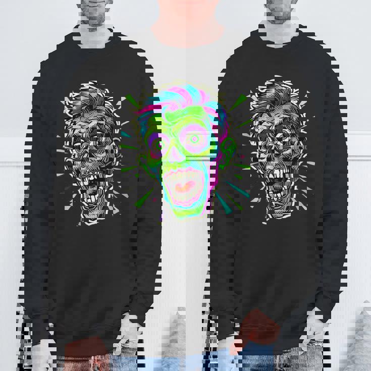 サイケデリック ゾンビヘッド ホラーアート 不気味なアンデッド スウェットシャツ 高齢者への贈り物