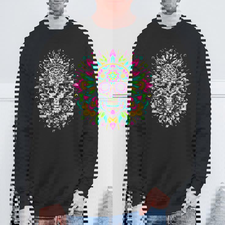 サイケデリックシュガースカルtシャツ 鮮やかでカラフルな死者の日 スウェットシャツ 高齢者への贈り物