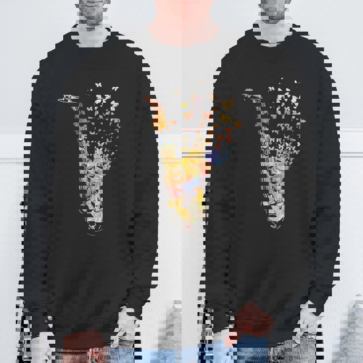 サクソフォニスト コロラド 蝶 音符 ジャズサックス スウェットシャツ 高齢者への贈り物