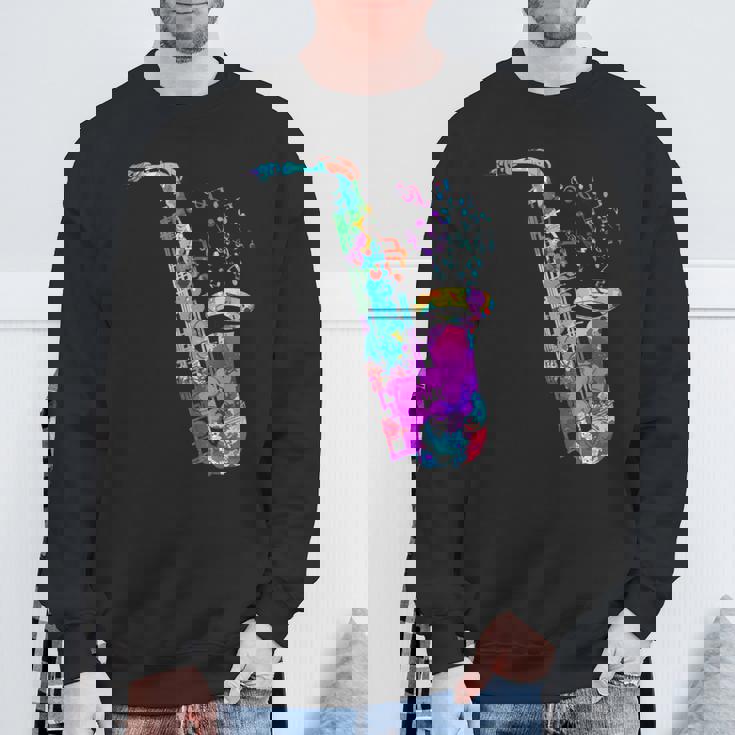 サクソフォン プレーヤー ジャズ 音符 サクソフォン カラフル サックス スウェットシャツ 高齢者への贈り物