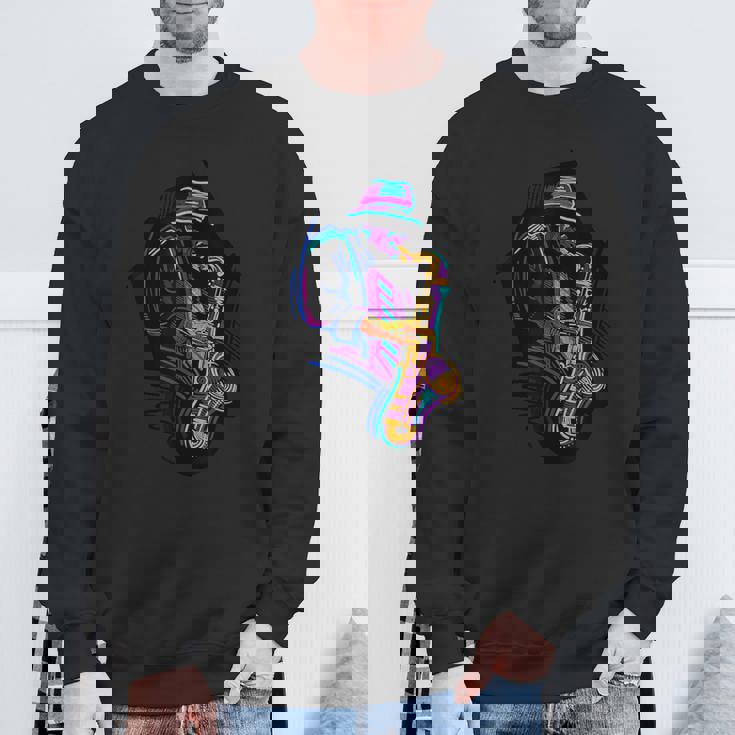 サックス奏者 ジャズ好きのためのカラフルなラインアート スウェットシャツ 高齢者への贈り物