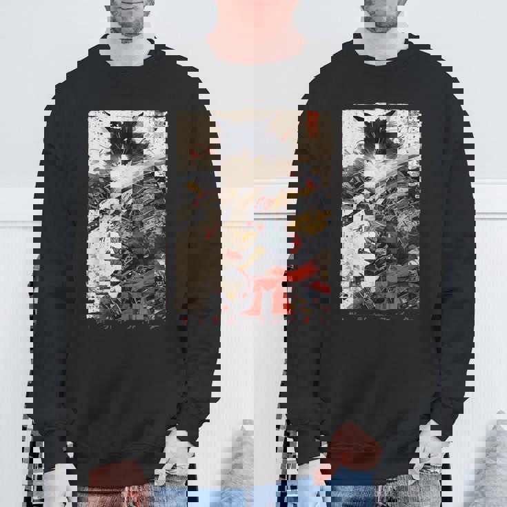 サムライ 猫戦士 浮世 墨絵 猫 サムライ スウェットシャツ 高齢者への贈り物