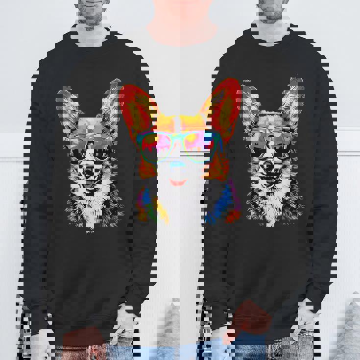 サングラスとコーギー ウェルシュ・コーギー犬 甘いウェルシュ・コーギー スウェットシャツ 高齢者への贈り物