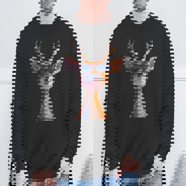 サングラスの角を持つ雄鹿狩猟鹿トナカイ赤鹿 スウェットシャツ 高齢者への贈り物