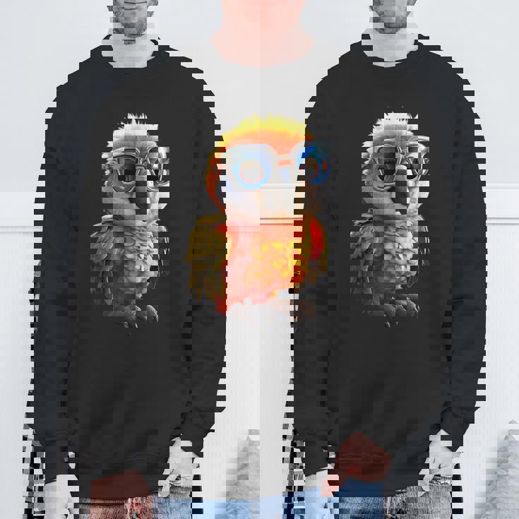 サングラスをかけたインコ コンゴウインコ オカメインコ かわいいインコ スウェットシャツ 高齢者への贈り物