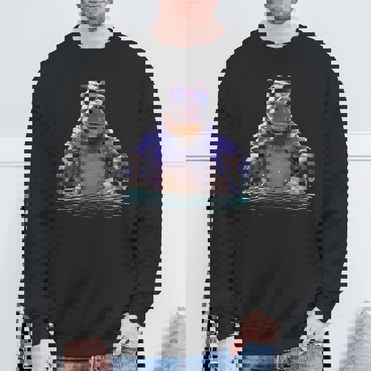 サングラスをかけたカバ カバ かわいいカバ スウェットシャツ 高齢者への贈り物