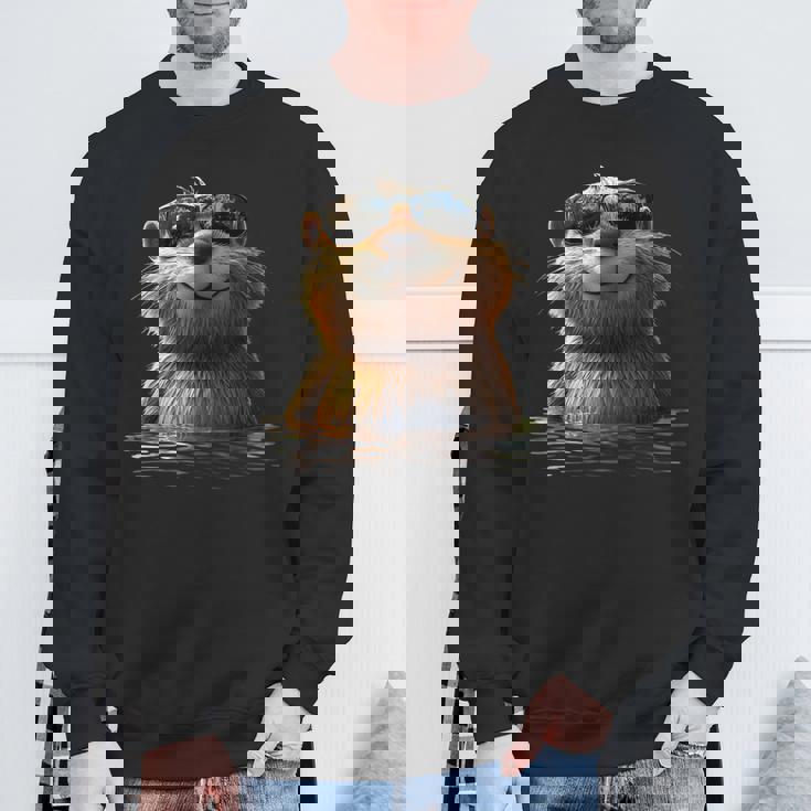 サングラスをかけたビーバー げっ歯類が大好き かわいいビーバー スウェットシャツ 高齢者への贈り物