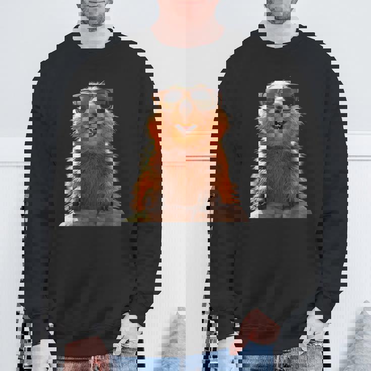 サングラスをかけたマーモット 齧歯類 地リス マーモット スウェットシャツ 高齢者への贈り物