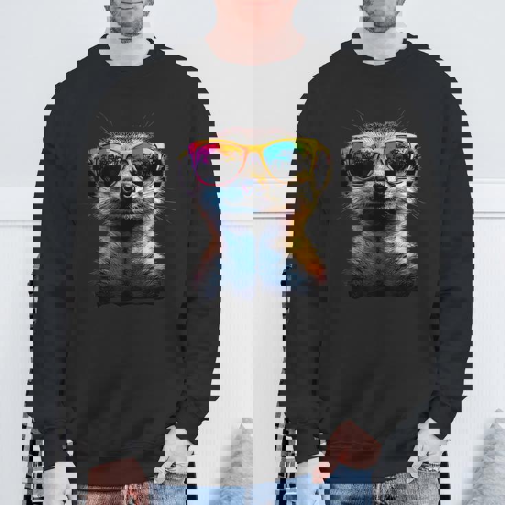 サングラスをかけたミーアキャット カラフルかわいいミーアキャット スウェットシャツ 高齢者への贈り物