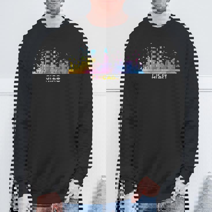 シカゴのスカイライン カラフル 街並み シカゴ スウェットシャツ 高齢者への贈り物