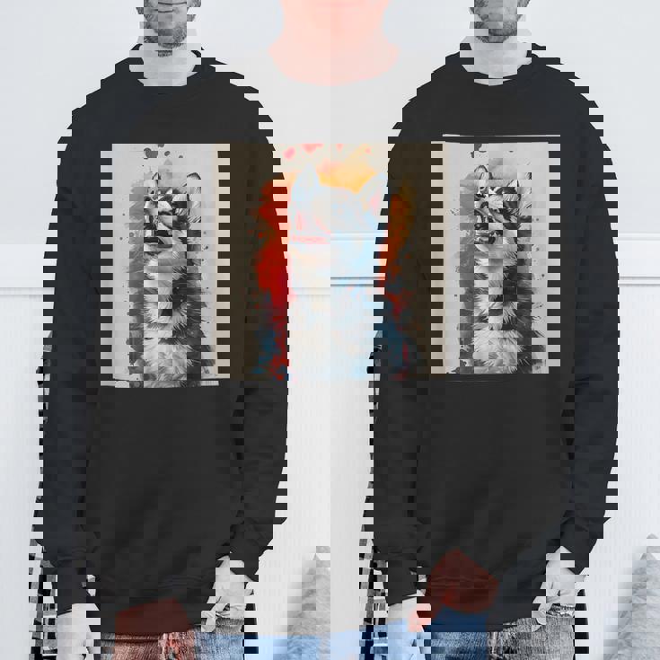 シベリアンハスキー子犬の笑いグラフィック。 スウェットシャツ 高齢者への贈り物