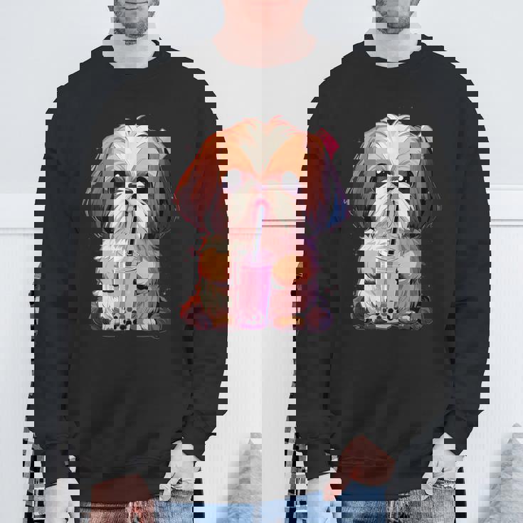 シーズー ボバティー バブルティー アニメ カワイイ 犬 スウェットシャツ 高齢者への贈り物