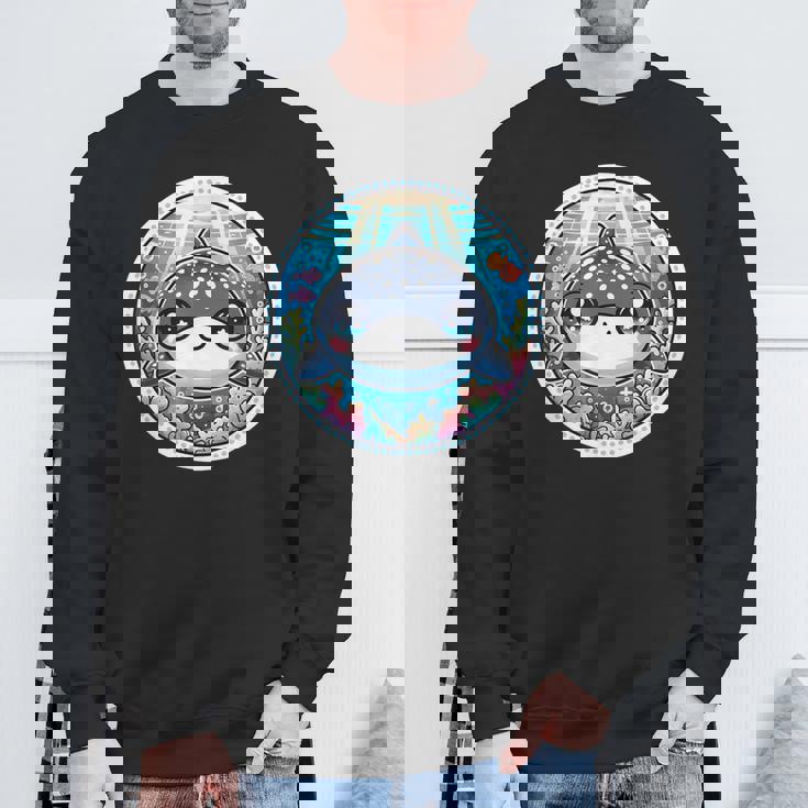 ジンベイザメ、ジンベエザメのアニメ、カワイイ・ジンベエザメ スウェットシャツ 高齢者への贈り物