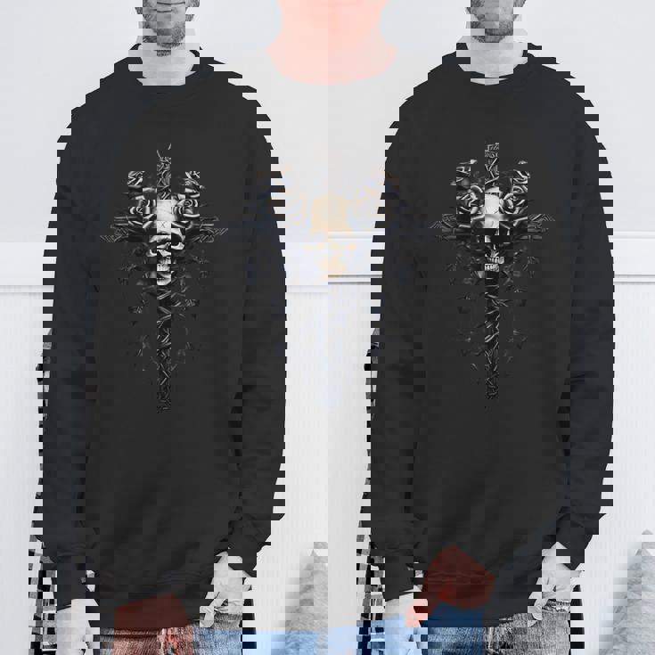 スカル ゴシック バラ 十字架 バラ つる 美的 ゴス スウェットシャツ 高齢者への贈り物