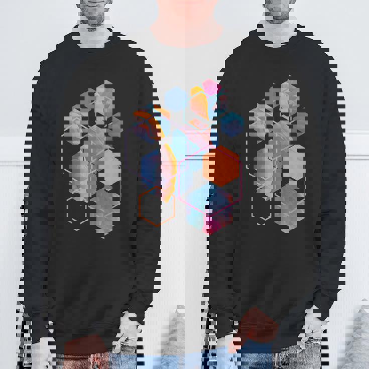 スタイリッシュ ティール オレンジ 六角形 モダン シェイプ マニア スウェットシャツ 高齢者への贈り物